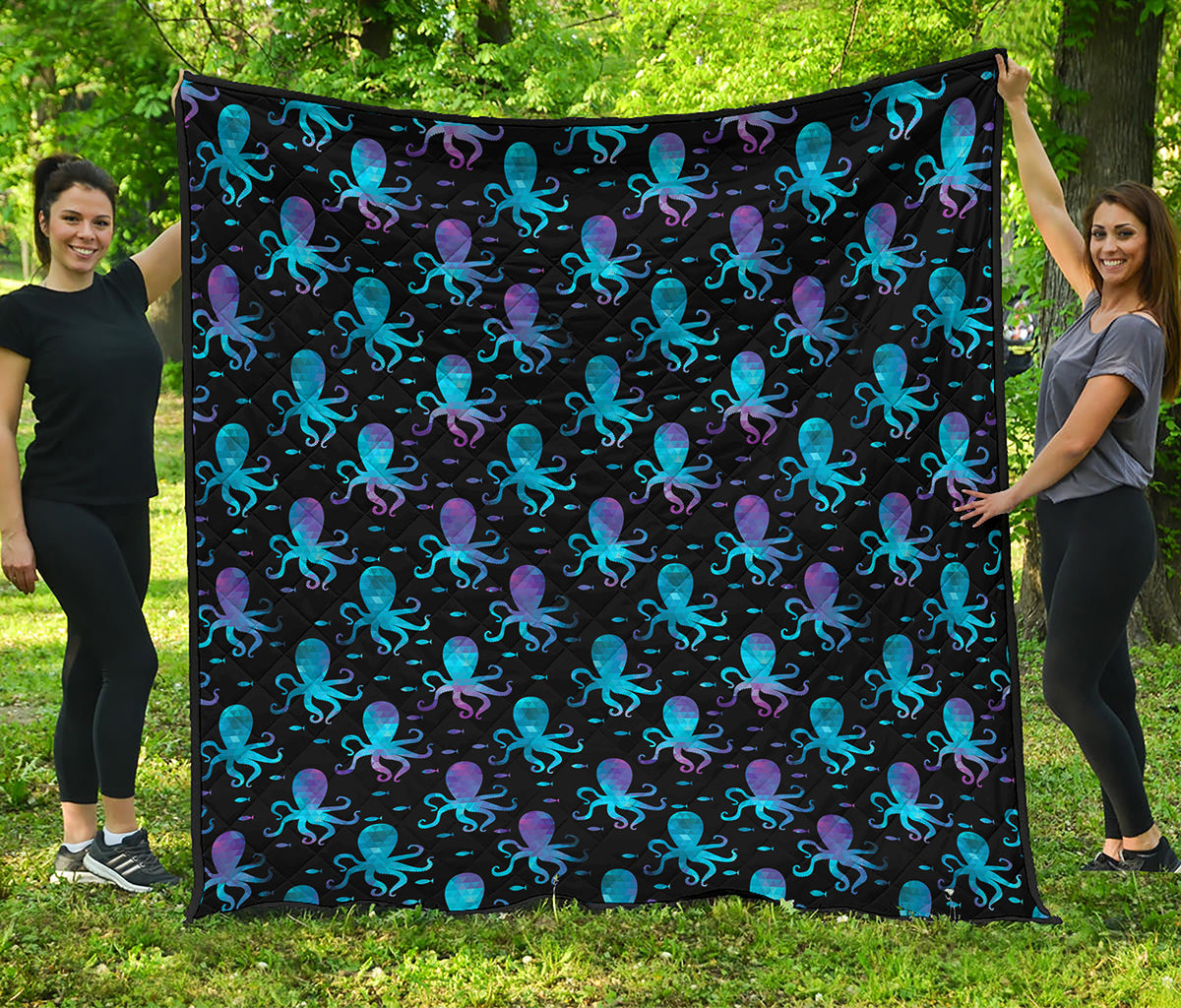 Purple And Teal Octopus Pattern Print Quilt