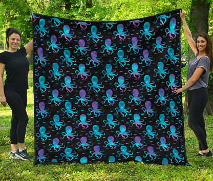 Purple And Teal Octopus Pattern Print Quilt
