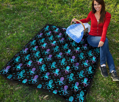 Purple And Teal Octopus Pattern Print Quilt