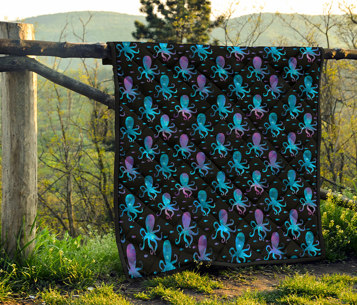 Purple And Teal Octopus Pattern Print Quilt