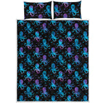 Purple And Teal Octopus Pattern Print Quilt Bed Set