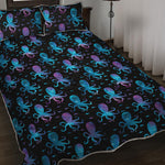 Purple And Teal Octopus Pattern Print Quilt Bed Set