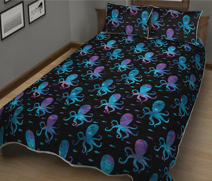 Purple And Teal Octopus Pattern Print Quilt Bed Set