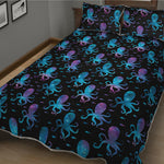 Purple And Teal Octopus Pattern Print Quilt Bed Set