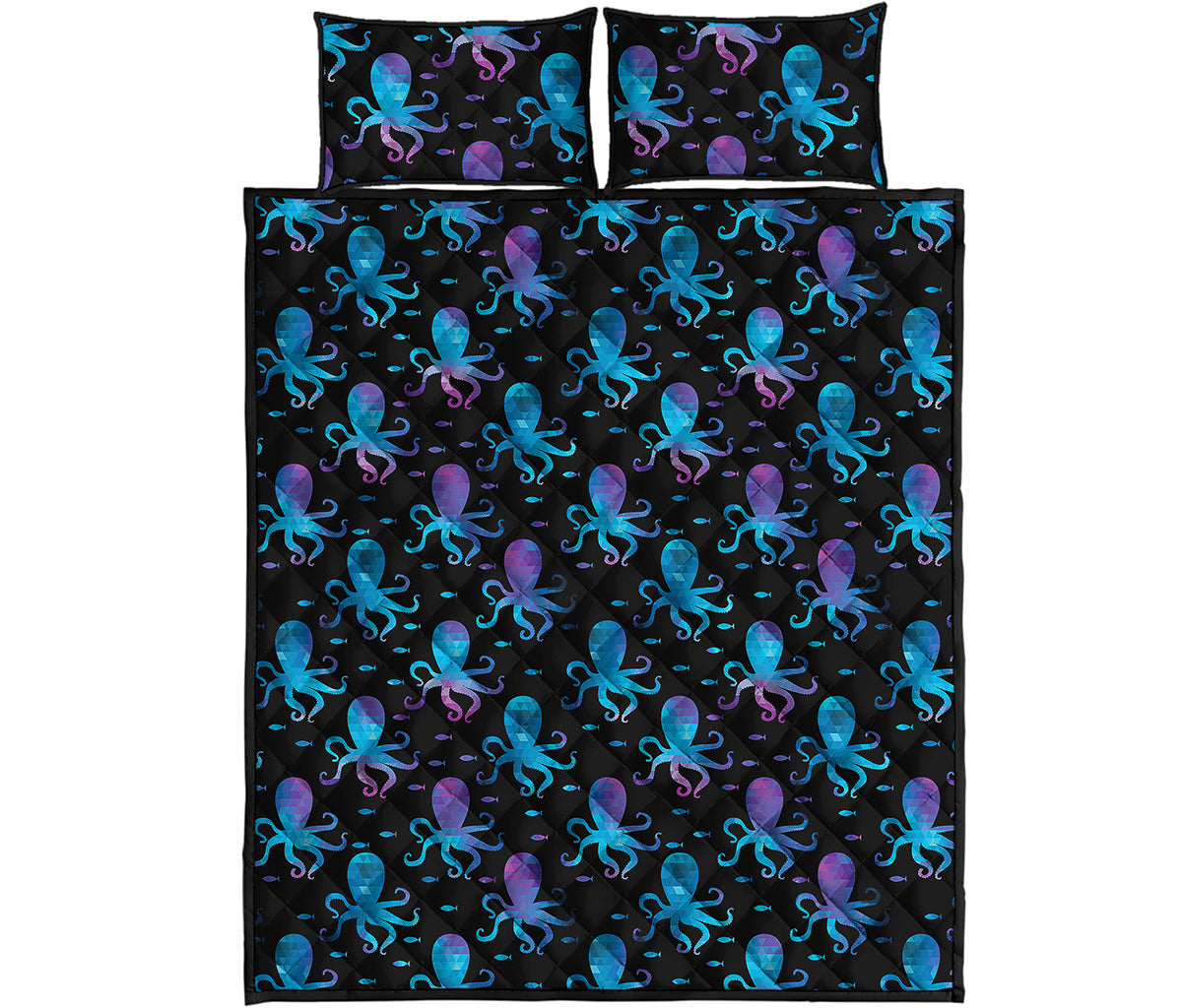 Purple And Teal Octopus Pattern Print Quilt Bed Set