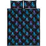 Purple And Teal Octopus Pattern Print Quilt Bed Set