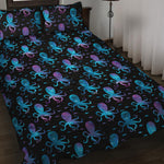 Purple And Teal Octopus Pattern Print Quilt Bed Set
