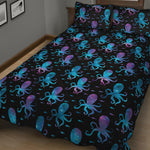 Purple And Teal Octopus Pattern Print Quilt Bed Set