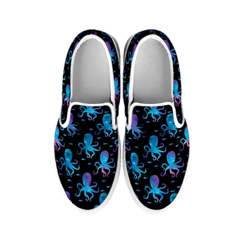 Purple And Teal Octopus Pattern Print White Slip On Shoes