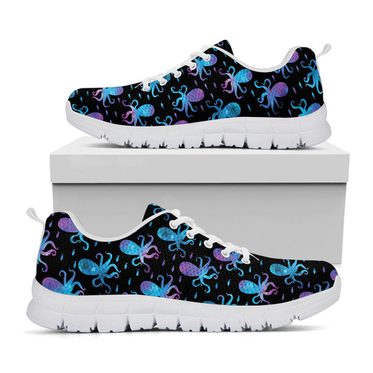 Purple And Teal Octopus Pattern Print White Sneakers