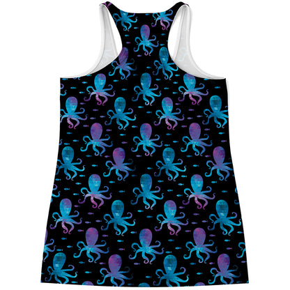 Purple And Teal Octopus Pattern Print Women's Racerback Tank Top