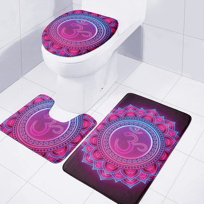 Purple And Teal Om Mandala Print 3 Piece Bath Mat Set