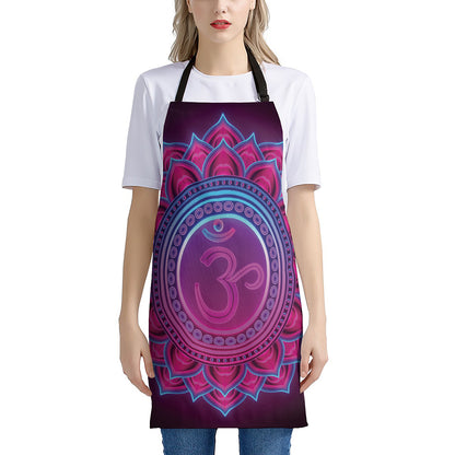 Purple And Teal Om Mandala Print Apron