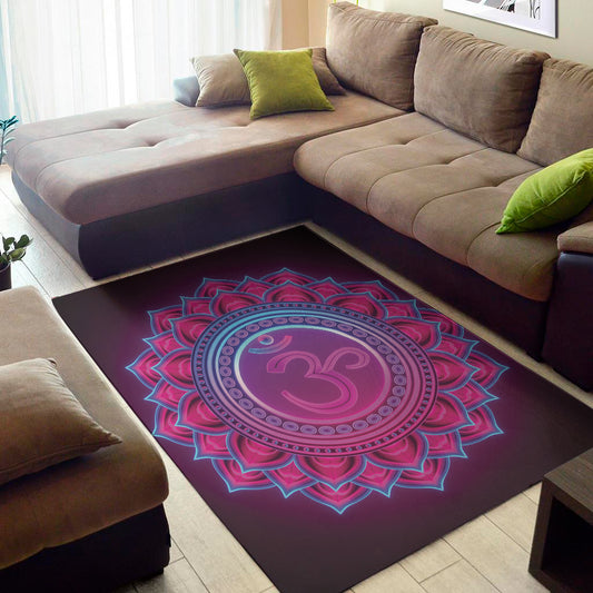 Purple And Teal Om Mandala Print Area Rug