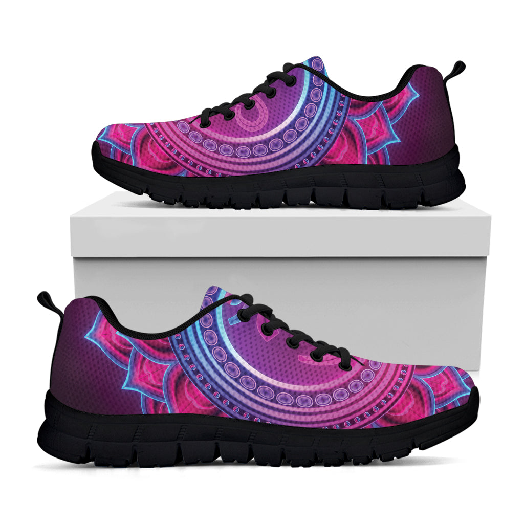 Purple And Teal Om Mandala Print Black Sneakers