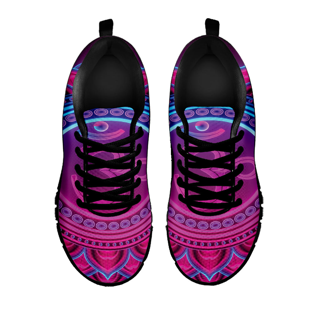 Purple And Teal Om Mandala Print Black Sneakers