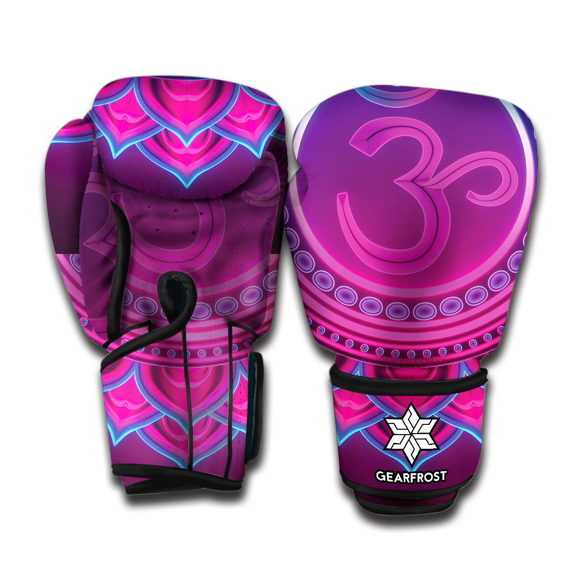 Purple And Teal Om Mandala Print Boxing Gloves