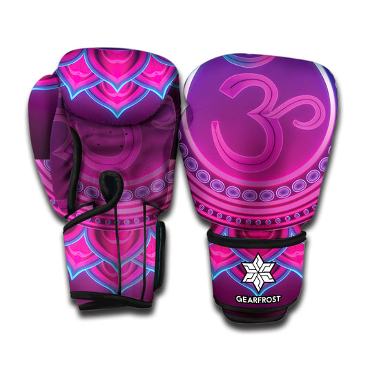 Purple And Teal Om Mandala Print Boxing Gloves