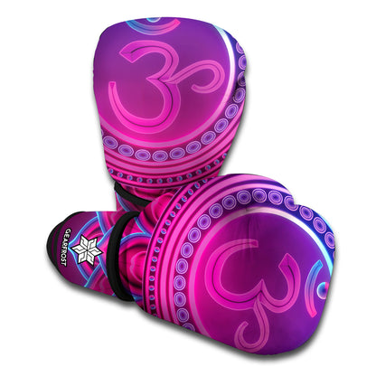 Purple And Teal Om Mandala Print Boxing Gloves