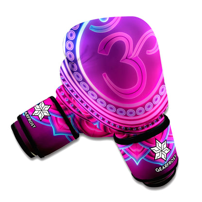 Purple And Teal Om Mandala Print Boxing Gloves