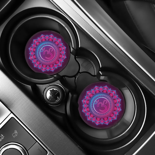 Purple And Teal Om Mandala Print Car Coasters