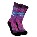 Purple And Teal Om Mandala Print Crew Socks