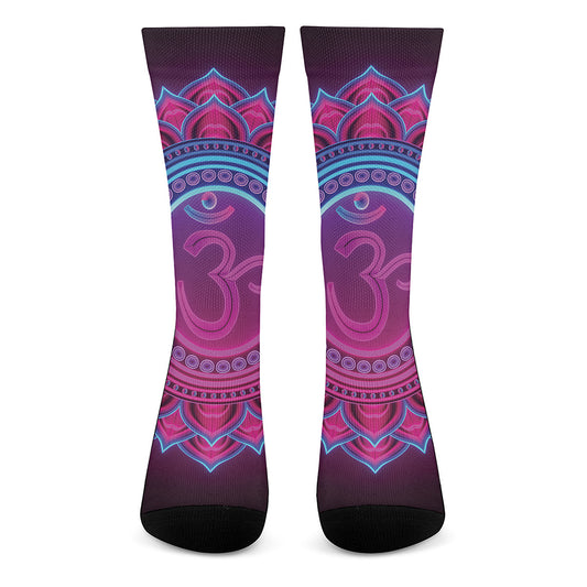 Purple And Teal Om Mandala Print Crew Socks