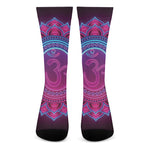 Purple And Teal Om Mandala Print Crew Socks