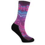 Purple And Teal Om Mandala Print Crew Socks
