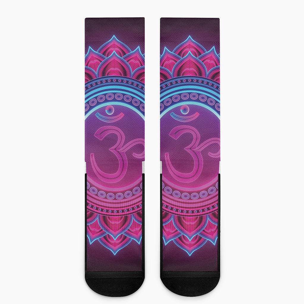 Purple And Teal Om Mandala Print Crew Socks