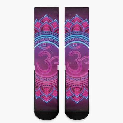 Purple And Teal Om Mandala Print Crew Socks
