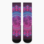 Purple And Teal Om Mandala Print Crew Socks