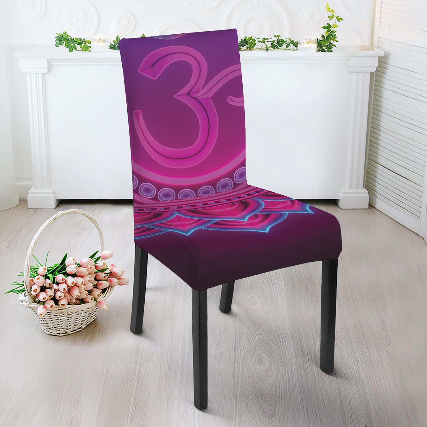Purple And Teal Om Mandala Print Dining Chair Slipcover
