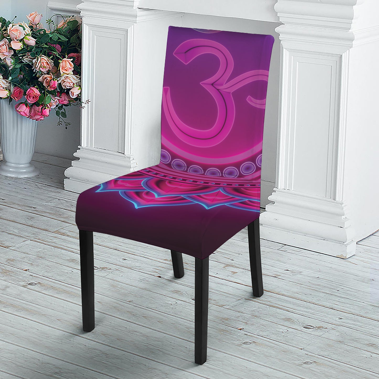 Purple And Teal Om Mandala Print Dining Chair Slipcover