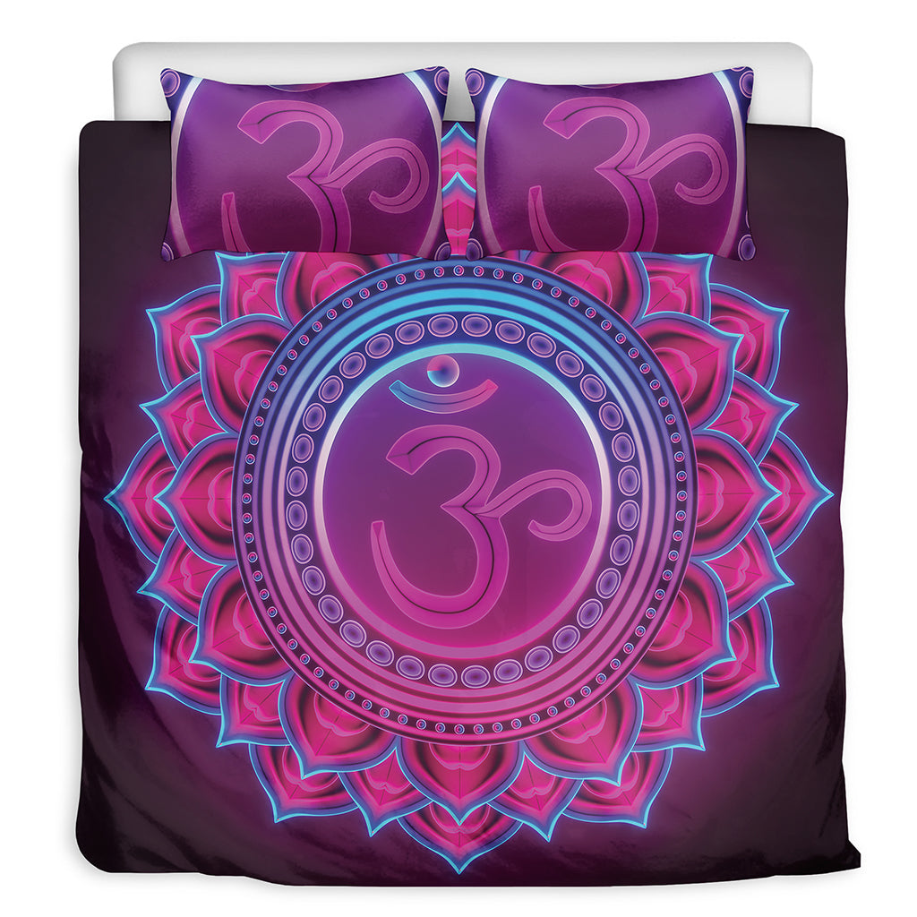 Purple And Teal Om Mandala Print Duvet Cover Bedding Set