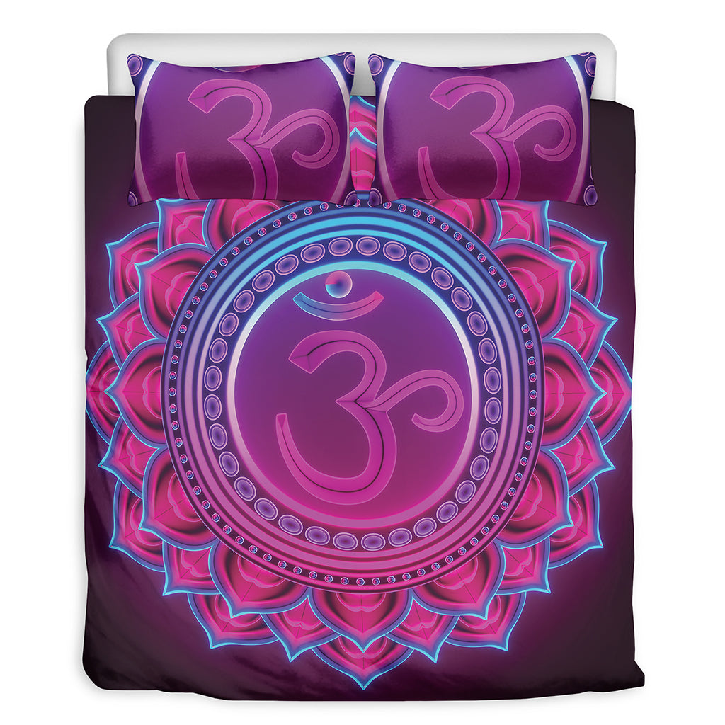 Purple And Teal Om Mandala Print Duvet Cover Bedding Set
