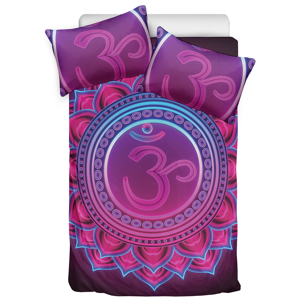 Purple And Teal Om Mandala Print Duvet Cover Bedding Set