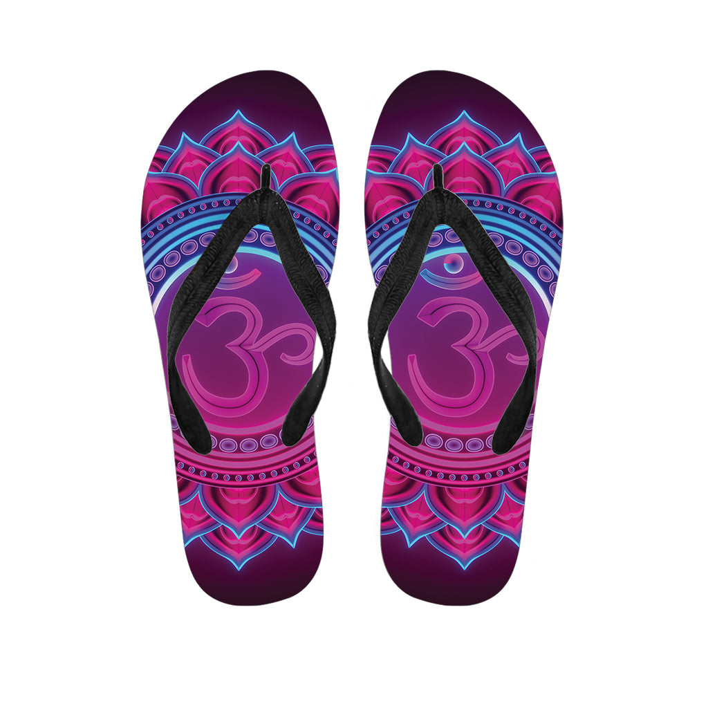 Purple And Teal Om Mandala Print Flip Flops