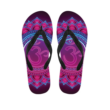 Purple And Teal Om Mandala Print Flip Flops
