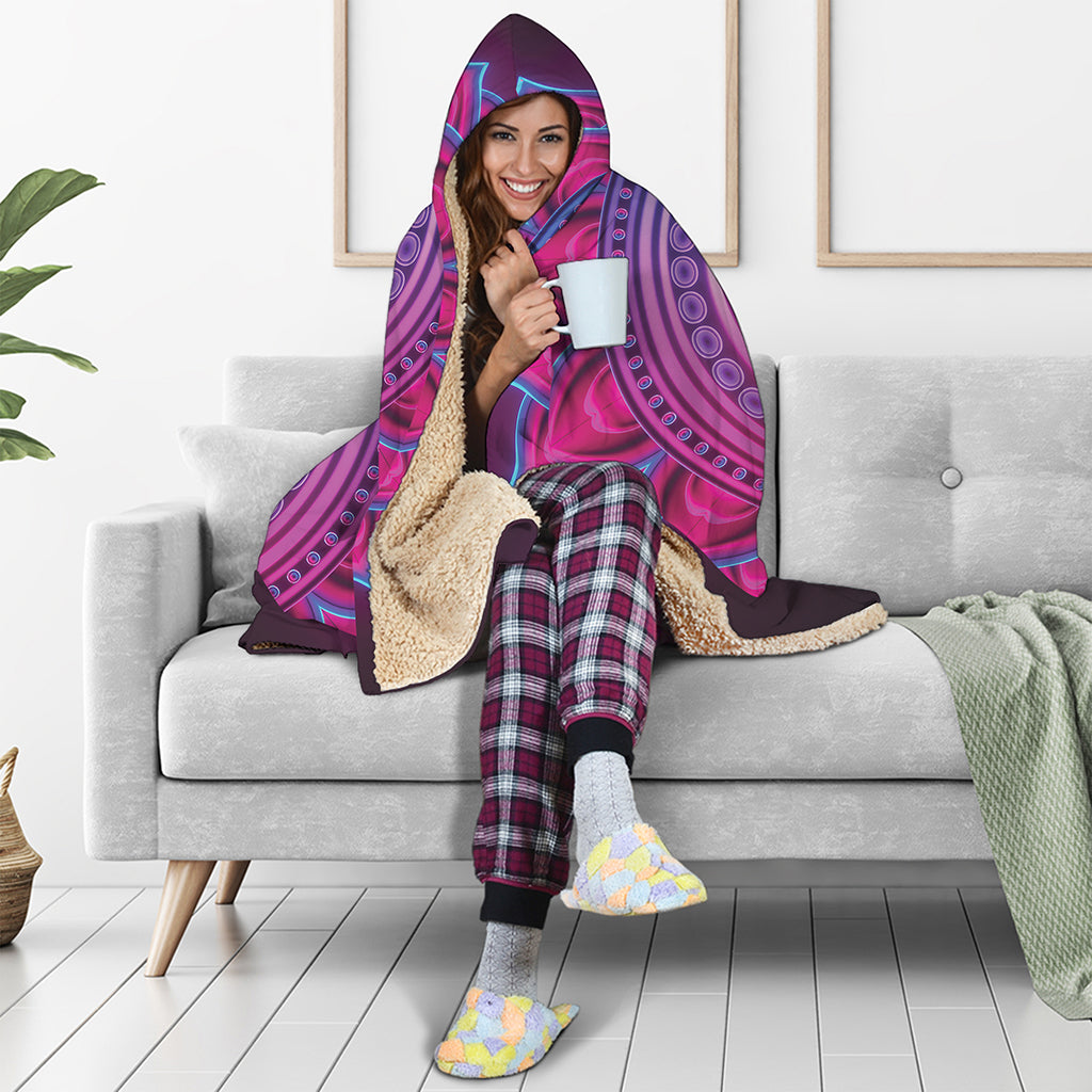 Purple And Teal Om Mandala Print Hooded Blanket