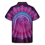 Purple And Teal Om Mandala Print Men's Short Sleeve Shirt