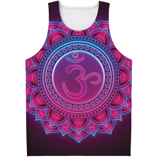 Purple And Teal Om Mandala Print Men's Tank Top