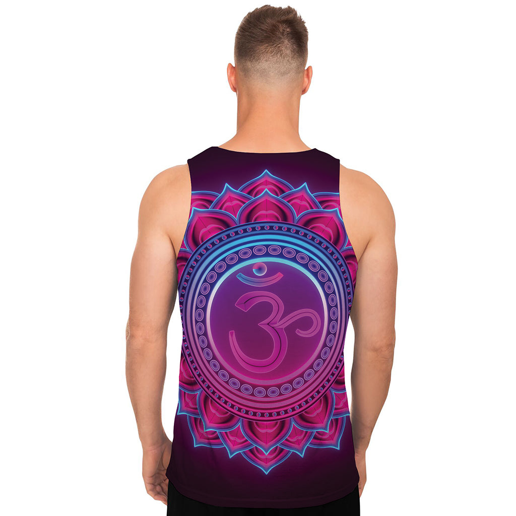 Purple And Teal Om Mandala Print Men's Tank Top