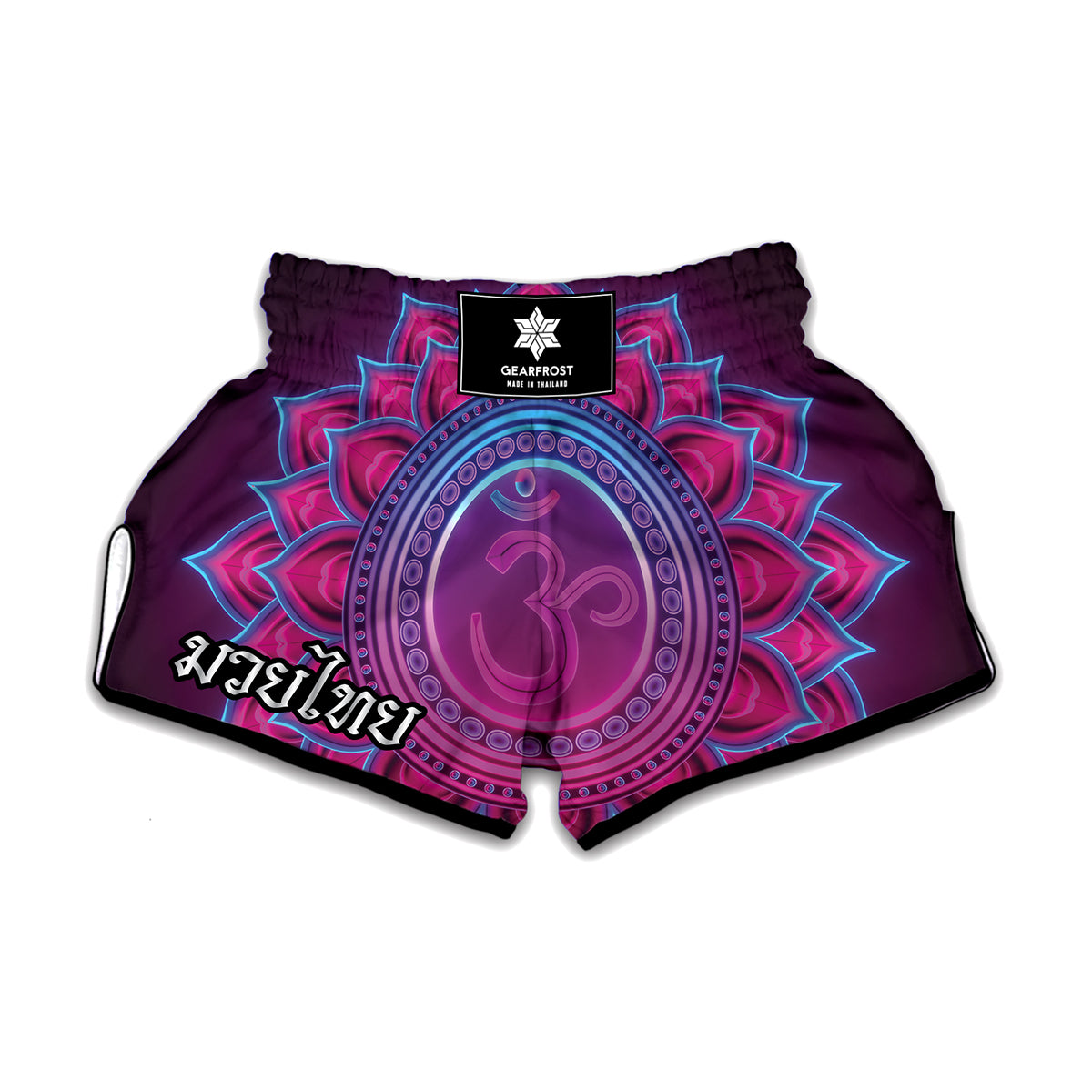 Purple And Teal Om Mandala Print Muay Thai Boxing Shorts