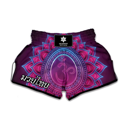 Purple And Teal Om Mandala Print Muay Thai Boxing Shorts