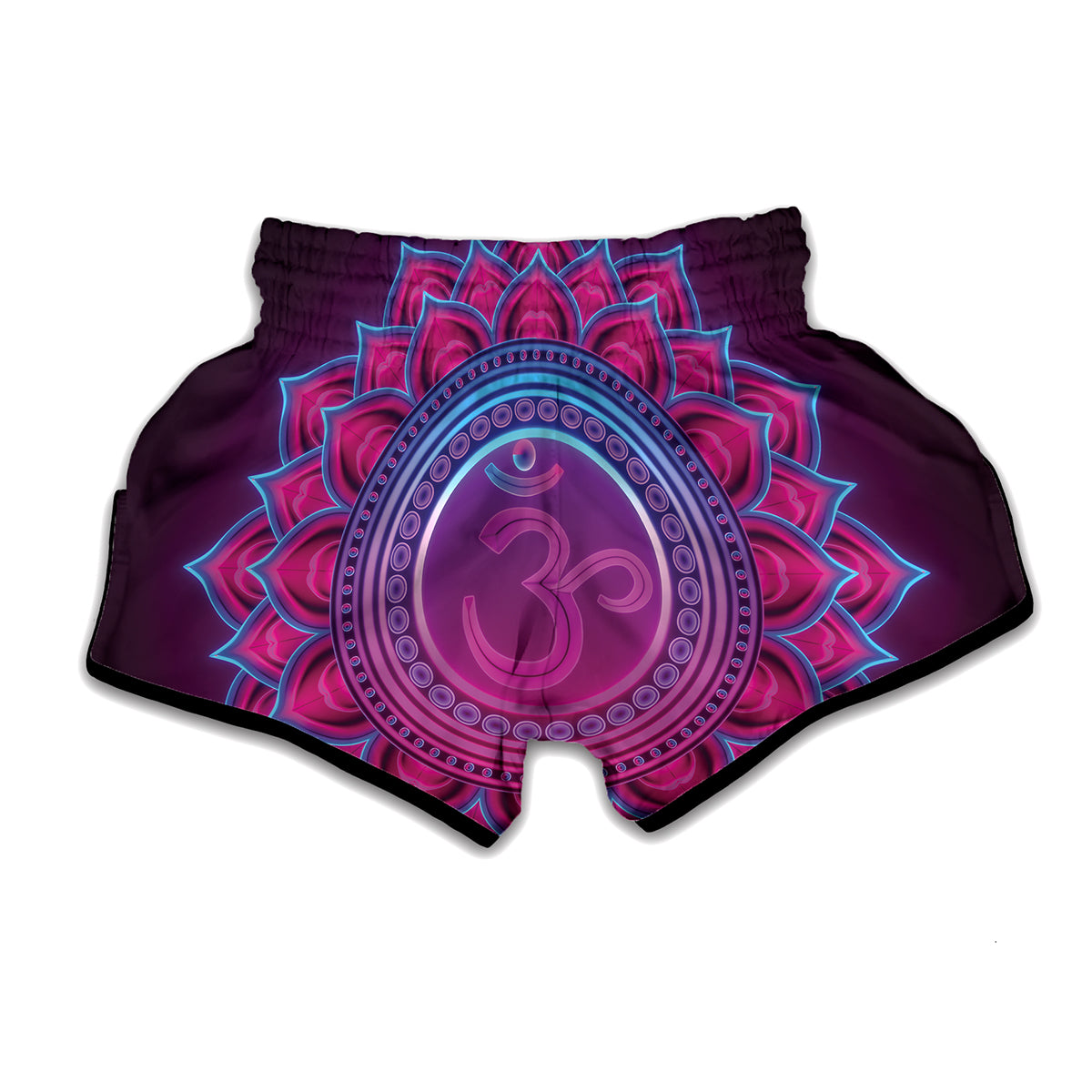 Purple And Teal Om Mandala Print Muay Thai Boxing Shorts