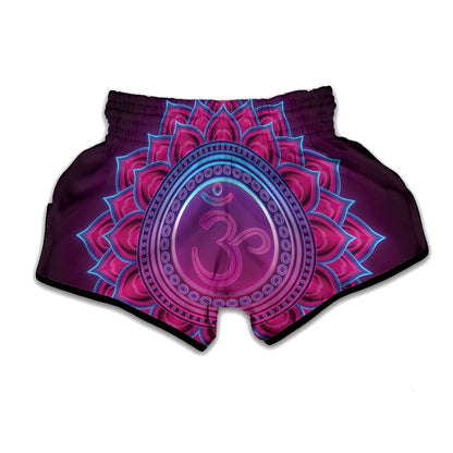 Purple And Teal Om Mandala Print Muay Thai Boxing Shorts