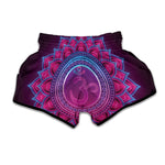 Purple And Teal Om Mandala Print Muay Thai Boxing Shorts
