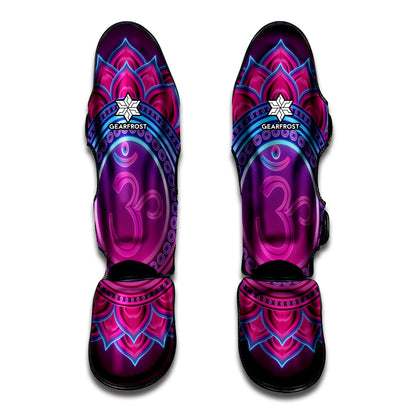 Purple And Teal Om Mandala Print Muay Thai Shin Guard