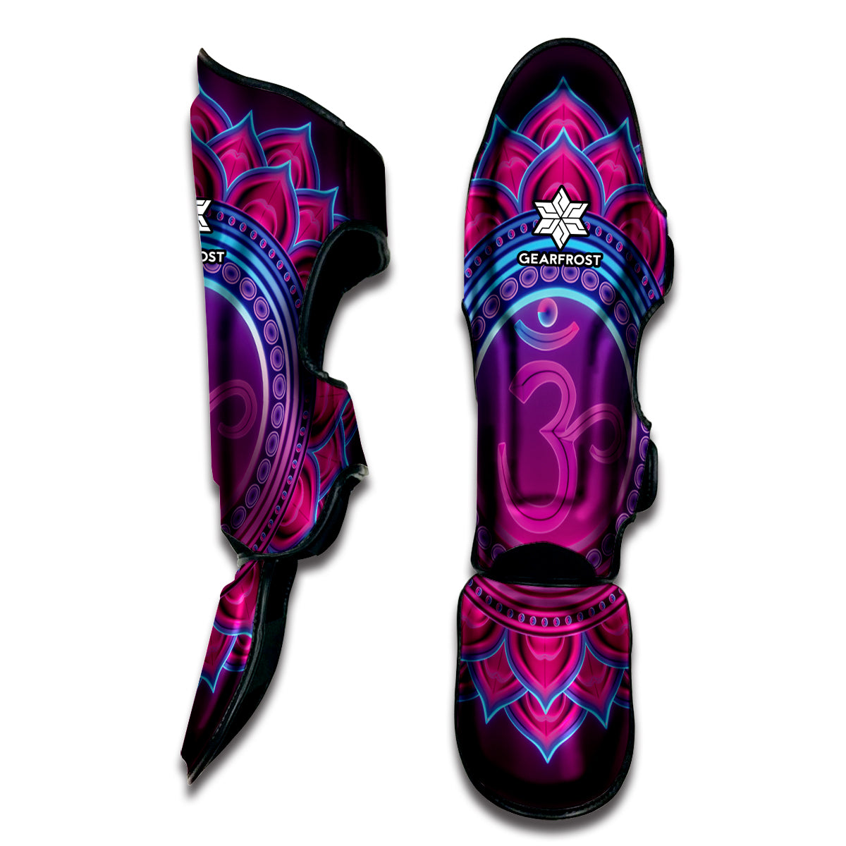 Purple And Teal Om Mandala Print Muay Thai Shin Guard